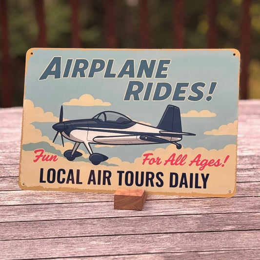 Airplane Rides! 12" Retro-Inspired Aluminum Sign (Choose Your Aircraft Model)